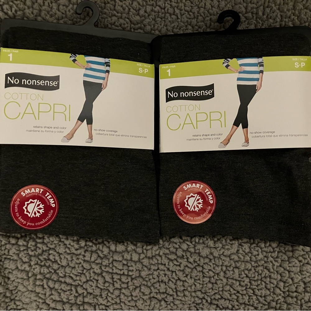 No Nonsense Charcoal Cotton Capris- Two Pairs. Size Small